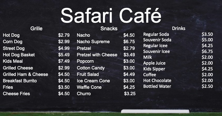 safari coffee menu